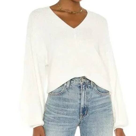 1.STATE V-Neck Balloon Sleeve Ribbed Sweater Top Size XXL/2X Antique White NWT - Picture 4 of 8